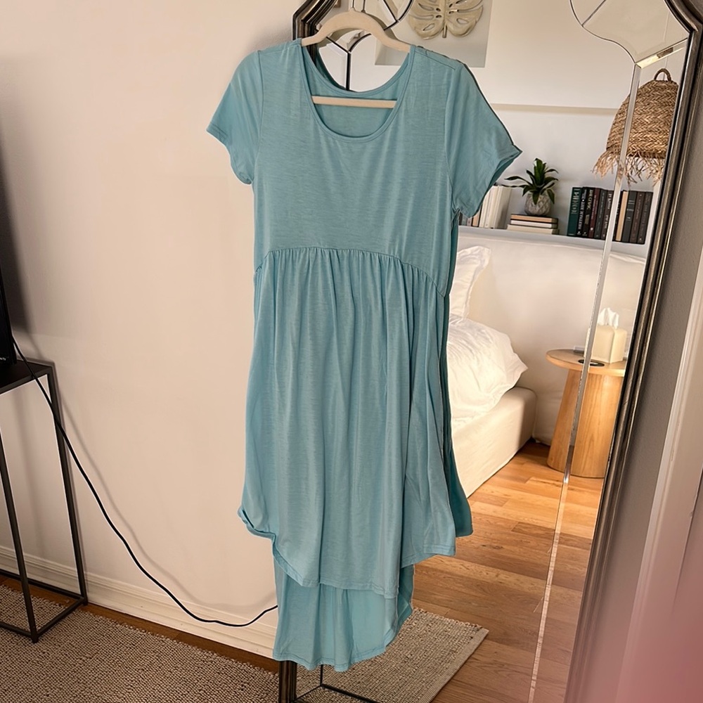 Blue Tiered Asymmetrical Sundress with Flutter Sleeves